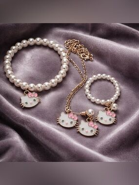 5 pieces Hello Kitty Style Necklace & Bracelet and earrings set kids 👧🏻